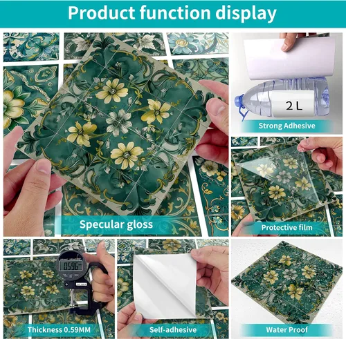 Vista 56 de Alwayspon Adhesivo para azulejos de pared moriscos para despegar y pegar, calcomanías de vinilo autoadhesivas para azulejos de cocina y baño, 4 x 4