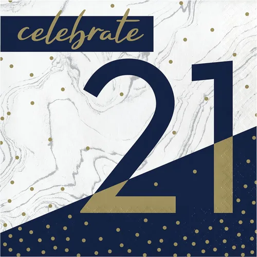Vista 11 de Trendware Servilletas de cumpleaños número 18 azul marino y dorado, 48