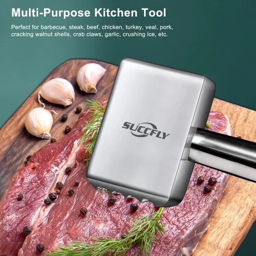 Vista 5 de Ablandador de carne de acero inoxidable, martillo de carne resistente, mazo de carne de cocina, 1.65 libras, martillo con peso, mango extendido