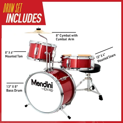Vista 6 de Mendini by Cecilio - Juego de tambor infantil 3 piezas, 13 pulgadas, 13 - pulgadas