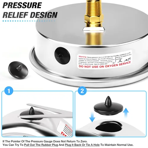 Vista 82 de MEANLIN MEASURE - Vacuómetro de presión de vacío de acero inoxidable, esfera con cara de 2.5 pulgadas, NPT de 1/8 de pulgada, montaje trasero