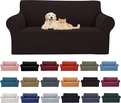 Vista 18 de Cupuamon Funda elástica para sofá de 1 plaza, funda protectora de muebles con parte inferior elástica de tela jacquard a cuadros pequeños para Beige