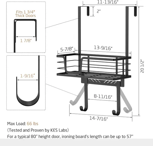Vista 6 de KES HIR501B-BK - Soporte para tabla de planchar sobre la puerta, colgador de tabla de planchar para organización y almacenamiento de lavandería