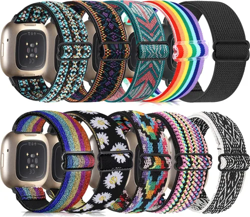 Vista 11 de Correas de reloj de nailon compatibles con Fitbit Sense y Versa 3, correa de repuesto de patrón suave para mujeres y hombres, compatible con reloj