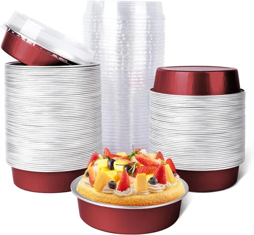 Vista 32 de Beasea Molde de papel de aluminio para tartas de 4 pulgadas, redondo, para horno, mini molde para tartas, 20 unidades de 8 onzas, moldes de aluminio