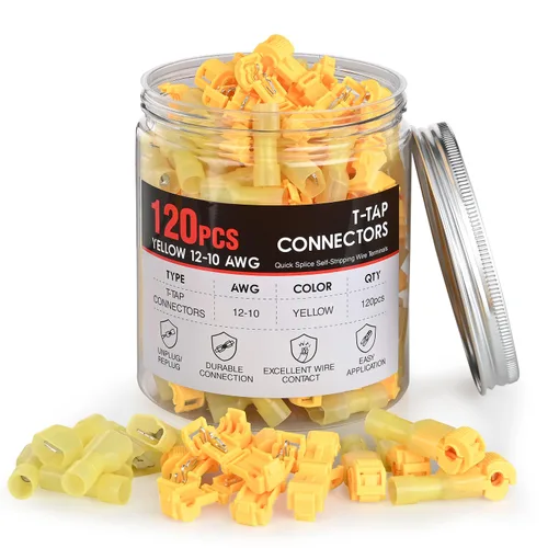 Nilight 120 unids/60 pares de terminales de cable de desconexión de empalme rápido T-Tap Spade Conectores de alambre amarillo 12-10 AWG macho hembra