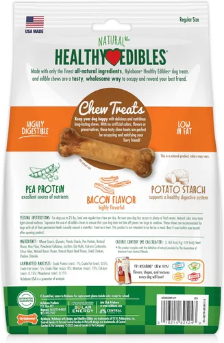 Vista 8 de Nylabone Healthy Edibles Natural Dog Chews - Golosinas masticables de larga duración con sabor a tocino para perros, pequeños/regulares (1 unidad)