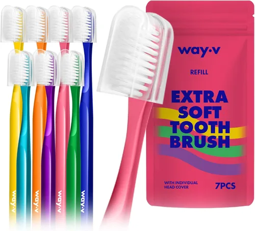Vista 12 de WAY.V Cepillo de dientes extra suave para adultos con encías y dientes sensibles con cubiertas individuales para la cabeza, 7 cepillos de dientes