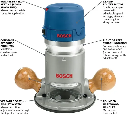 Vista 2 de Router Bosch 1617EVS de 2.25 HP, electrónico, de base fija.