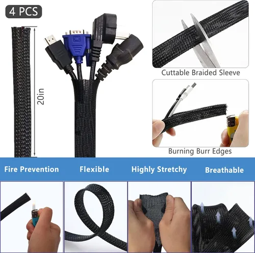 Vista 3 de ELII Kit de organización de cables de 300 piezas, 4 fundas para cables, 35 clips para cables con 11 soportes para cables, 20 rollos de correas