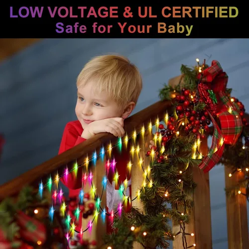 Vista 8 de PUHONG Luces de Navidad para exteriores, 380 luces LED para exteriores de 40 pies, 4 en 1 que cambian de color con control remoto 11 modos