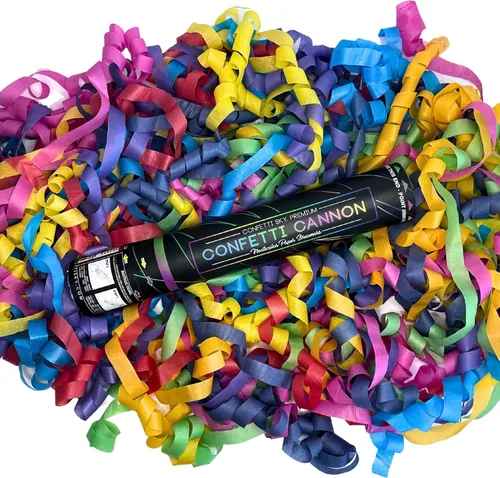 Vista 4 de Confetti Sky Paquete de 6 cañones de confeti de 12 pulgadas, serpentinas multicolor para celebración de boda, fiesta de cumpleaños, bromas