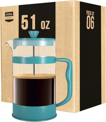 Vista 11 de Utopia Kitchen French Press - Cafetera de café expreso y té con filtros triples, émbolo de acero inoxidable y vidrio de borosilicato resistente al