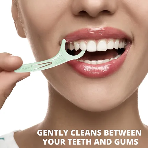 Vista 5 de Plackers Púas de hilo dental micro menta, hechas con Super TufFloss®, púas plegables protegidas, fáciles de usar, menta fresca, verde, envueltas