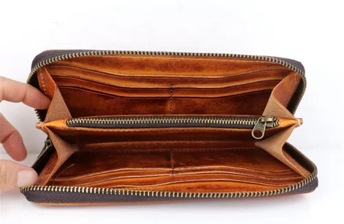 Vista 5 de SEASD - Cartera de cuero para hombre, cartera larga para hombre, cartera para dinero, monedero, tarjetero