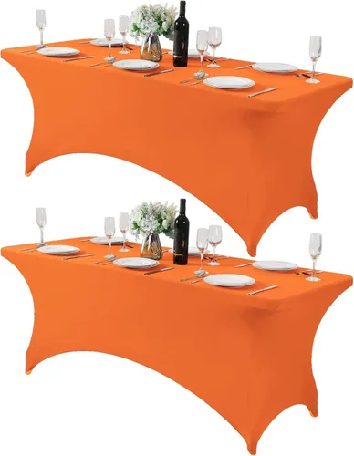 Vista 49 de Paquete de 2 manteles de elastano para mesa de 4, 6 o 9 pies, mantel elástico universal ajustable para fiestas, banquetes, bodas y eventos