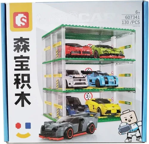 Vista 7 de Celawork Bloques de construcción para garaje, escaparate de 3 capas, garaje de estacionamiento de automóviles, compatible con coches de campeón