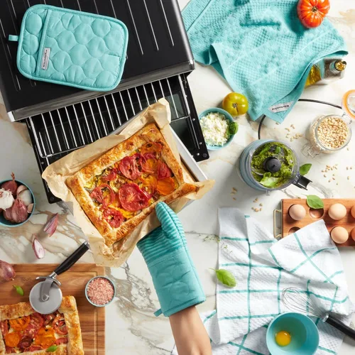 Vista 10 de KITCHENAID Guante de horno de tela de rizo de algodón acolchado, agarradera, toalla de cocina, juego de 4 piezas, resistente al calor, agarre