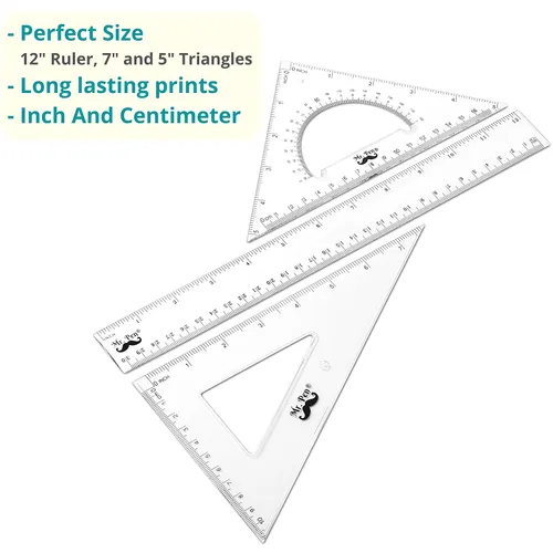 Vista 2 de Mr. Pen Regla triangular, transportador, juego de matemáticas, paquete de 3, regla cuadrada, transportador para geometría