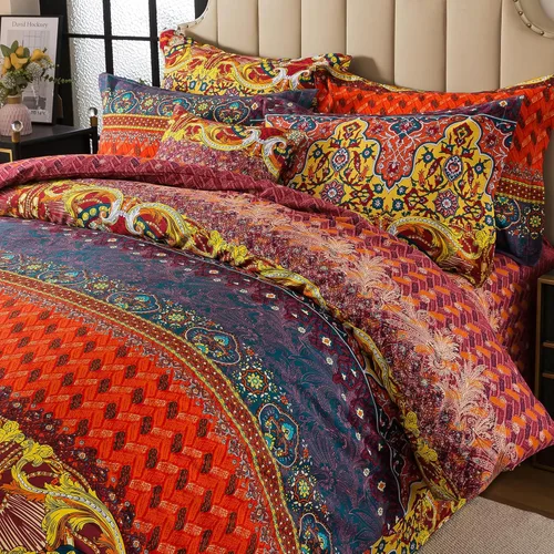 Vista 12 de FADFAY Juego de funda de edredón exótica bohemia, tamaño Queen, 100% algodón cepillado, suave, bohemio, estampado étnico, colorido, reversible