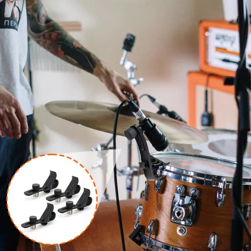 Vista 5 de Clip de micrófono de tambor, 4 piezas a prueba de golpes, clips de micrófono de sujeción para micrófono, soporte de montaje de abrazadera de micro