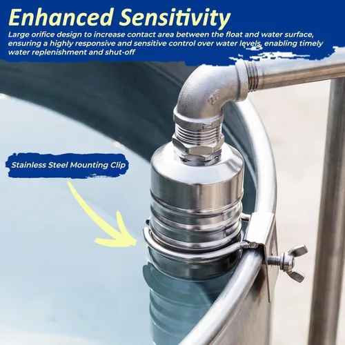 Vista 6 de 2PCS Water Float Valve, 1/2" to 3/4'' Water Level Control Float Valve, 304 Stainless Steel Automatic Water Shut off Valve, with Straight & Elbow