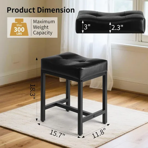 Vista 2 de Taburete de tocador con asiento tipo silla, taburete de maquillaje con pata de metal, reposapiés otomano de cuero sintético en forma de U, sillas