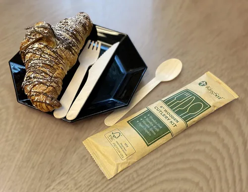 Vista 8 de KingSeal Cuchillo de madera desechable certificado FSC, biodegradable y respetuoso con el medio ambiente, 6.5 pulgadas de largo, 100