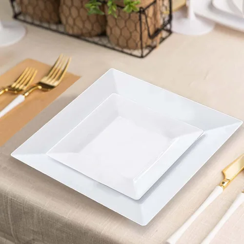 Vista 8 de Efavormart - Paquete de 50 platos cuadrados de plástico desechables para ensalada y postre de 6 pulgadas, transparente