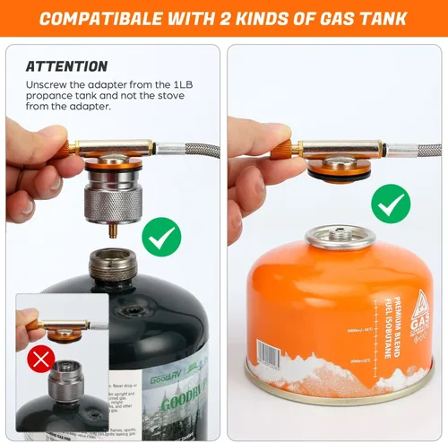 Vista 2 de Odoland Estufa de campamento a prueba de viento de 3500 W/6800 W, estufa de gas con adaptador de recipiente de combustible, encendido