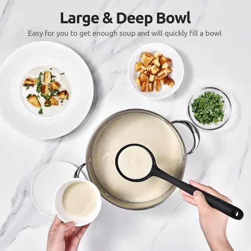 Vista 5 de U-Taste Cuchara de cocina sólida y ranurada de silicona resistente al calor de 600 ℉, sin BPA para mezclar y servir, y cucharón de sopa de silicona