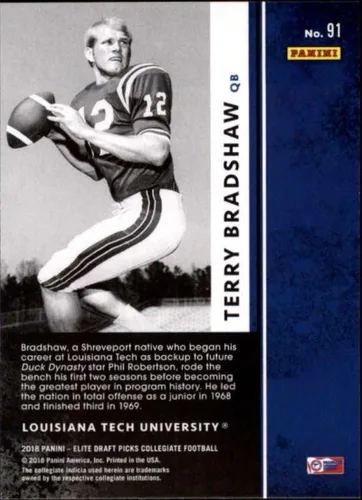 Vista 2 de 2018 Panini Elite Draft Picks #91 Terry Bradshaw Louisiana Tech Bulldogs Tarjeta de fútbol americano