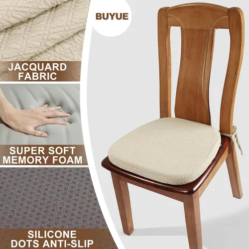 Vista 4 de BUYUE Cojín de Lujo de Espuma Viscoelástica 100% Pura para Silla 1 Paquete, Jacquard 16" Forma de U Cómodo Cojín para Silla de Comedor, Cojín