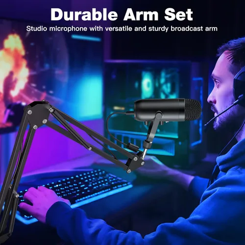 Vista 6 de ZealSound Micrófono para juegos para PC, micrófono de podcast USB con reducción de ruido, control de silencio y ganancia, monitoreo de latencia