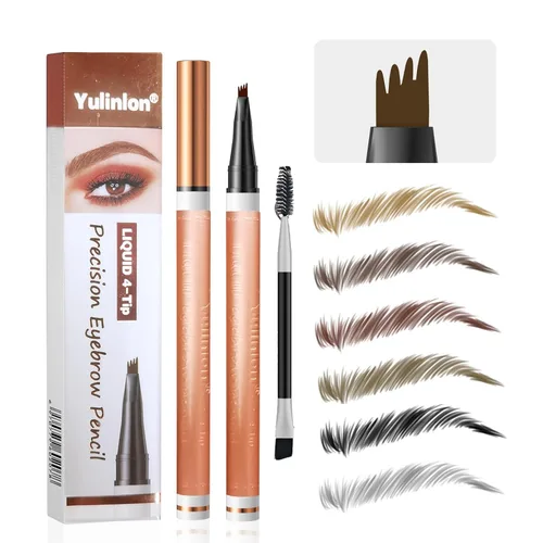 Yulinlon Lápiz de cejas de 4 puntas, 6 colores, resistente al agua, de larga duración, herramienta de maquillaje profesional (1# marrón claro)