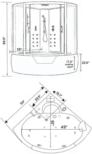 Vista 8 de Bañera Hidromasaje y Ducha Hidroterapia MONTECARLO 59.05" y Calentador Bañera de hidromasaje