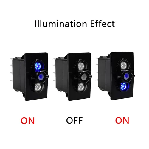Vista 3 de Dual Blue Led 7 Pin ON-Off-ON DPDT 3 Way Rocker Switch Base para ARB/Carling Auto Marine Boat Dashboard Switch Reemplazo 12V/24V IP68