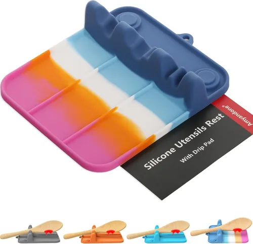 Vista 9 de Soporte para cucharas, soporte de cuchara de silicona para estufa con almohadilla de goteo, adecuado para múltiples utensilios de cocina, soporte