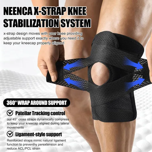 Vista 5 de NEENCA Rodillera para dolor de rodilla, soporte de rodilla de compresión con tela de malla de aire, rodillera ajustable con estabilizadores