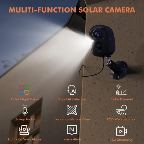 Vista 2 de Dzees Actualización de cámara solar de seguridad para exteriores inalámbrica, cámaras de seguridad inalámbricas para exteriores con panel solar