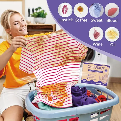 Vista 3 de CROS 180 hojas de detergente para ropa con aroma a lavanda fresca, para viajes, hogar, apartamento, dormitorio, tiras de detergente ecológicas