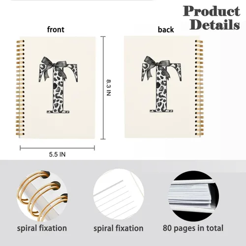 Vista 6 de Bnwepo Initial Leopard Letter T Notebook Journal, Preppy Bow Monogrammed Monogram Gifts for Women, Monogram Notebook Journal, Personalized Notebook