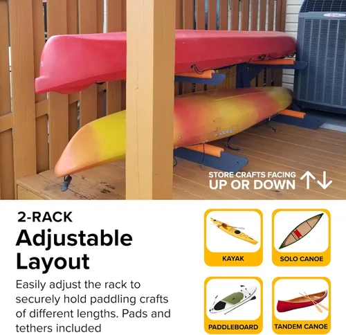 Vista 2 de ReRackiT - Poly Kayak Storage Rack - 2-4 Level Freestanding Kayak Racks for Outdoor Storage, Garage Or Indoors - Heavy Duty Adjustable Length Holder