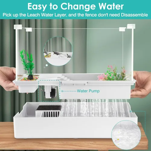 Vista 4 de Geegoods Tanque para Tortuga - Acuario con Plataforma para Hábitat de Mascota de Tortuga y Reptil