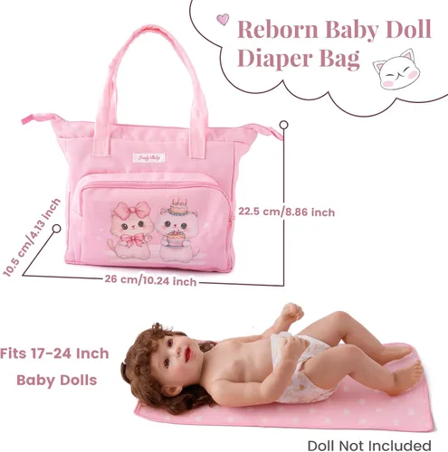 Vista 2 de BABESIDE Juego de 5 Piezas de Bolsa de Pañales para Muñecas de Bebé, Lindos Patrones de Gato, Accesorios para Muñecas de Bebé con Bolsa de Pañales