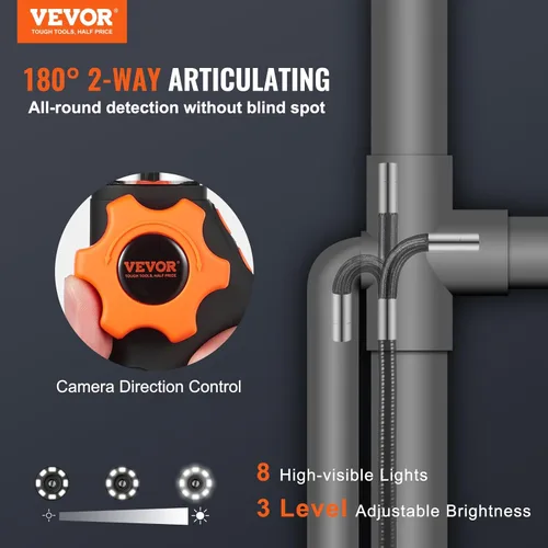 Vista 2 de VEVOR Cámara de Boroscopio Articulable con Luz, Cámara de Inspección de Endoscopio Articulable de Dos Vías con Lente Pequeña de 6.4mm, Pantalla IPS