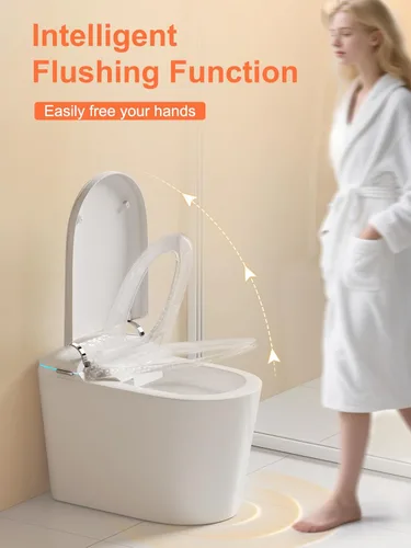 Vista 2 de Inodoro inteligente con bidé, tapa de apertura y cierre automático, asiento con calefacción, secadora, luz nocturna, pantalla LED, doble descarga