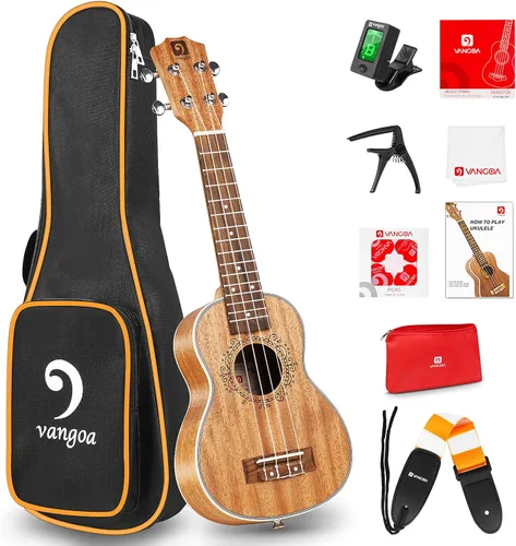 Ukelele soprano caoba 21 pulgadas, ukelele acústico profesional de cuatro cuerdas de madera hawaiana ukelele kit para principiantes para niños