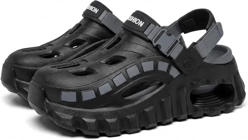 Non-Slip Waterproof Clogs for Men Women, Breathable Tire-Inspired Platform Sandals with Convertible Strap, Summer Beach Shower & Garden Slippers
