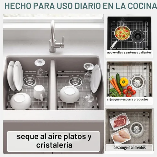 Vista 14 de Rejilla para fregadero de cocina, 14.37 x 12.5 pulgadas, drenaje central 15x13 gris